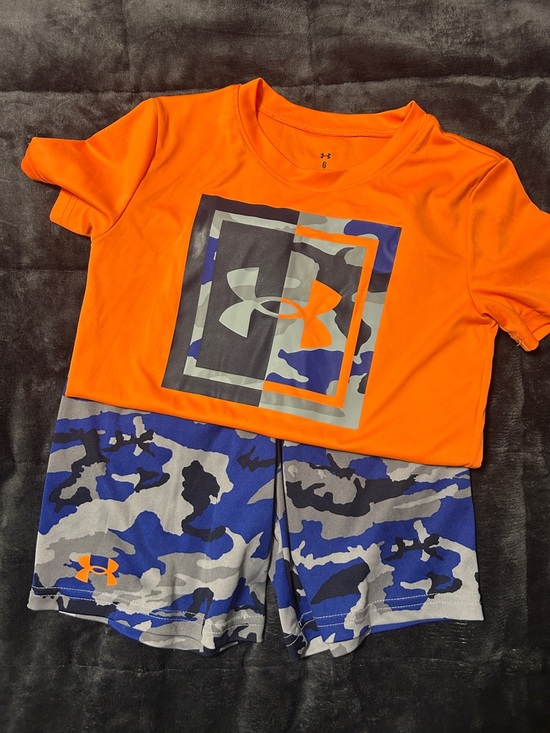 Under Armour Other - Under Armour Bright Orange Logo Tee with Blue Camo Shorts